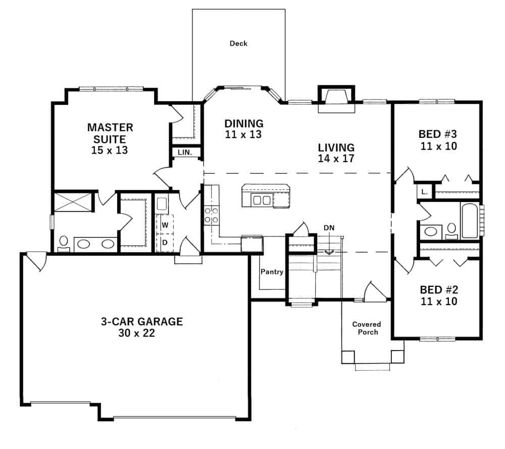 Floor Plan Main Level of Ranch Plan #103-1139