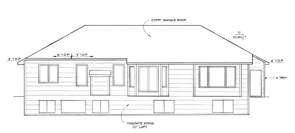 Home Plan Rear Elevation of this 3-Bedroom,1442 Sq Ft Plan -103-1139