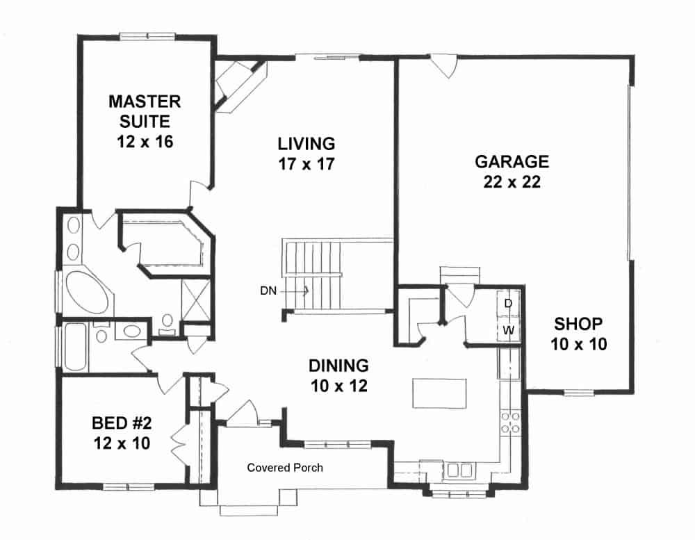 Floor Plan Main Level of Ranch Plan #103-1141