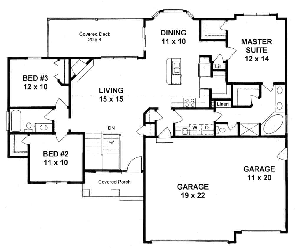 Floor Plan Main Level of Ranch Plan #103-1142