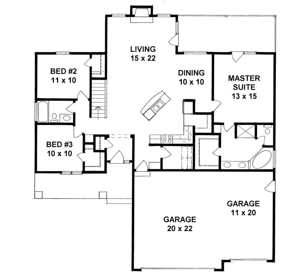 Floor Plan Main Level of Ranch Plan #103-1143