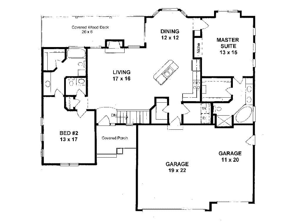Floor Plan Main Level of Ranch Plan #103-1144