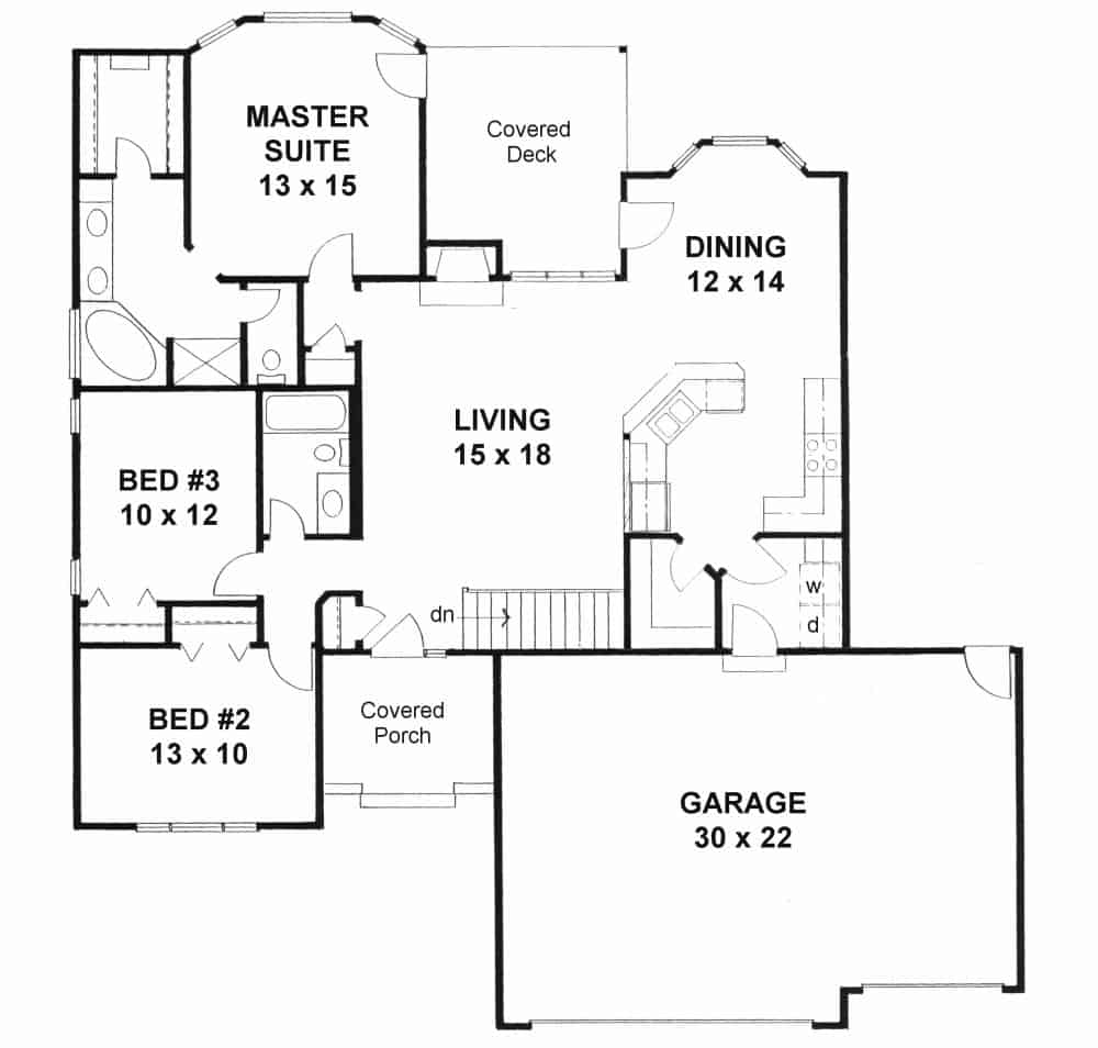 Floor Plan Main Level of Ranch Plan #103-1145