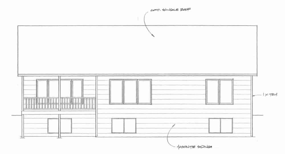 Home Plan Rear Elevation of this 2-Bedroom,1489 Sq Ft Plan -103-1147