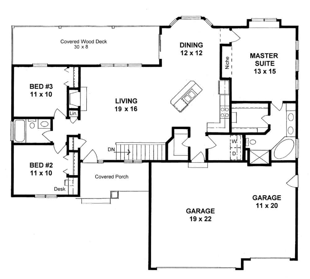 Floor Plan Main Level of Ranch Plan #103-1148