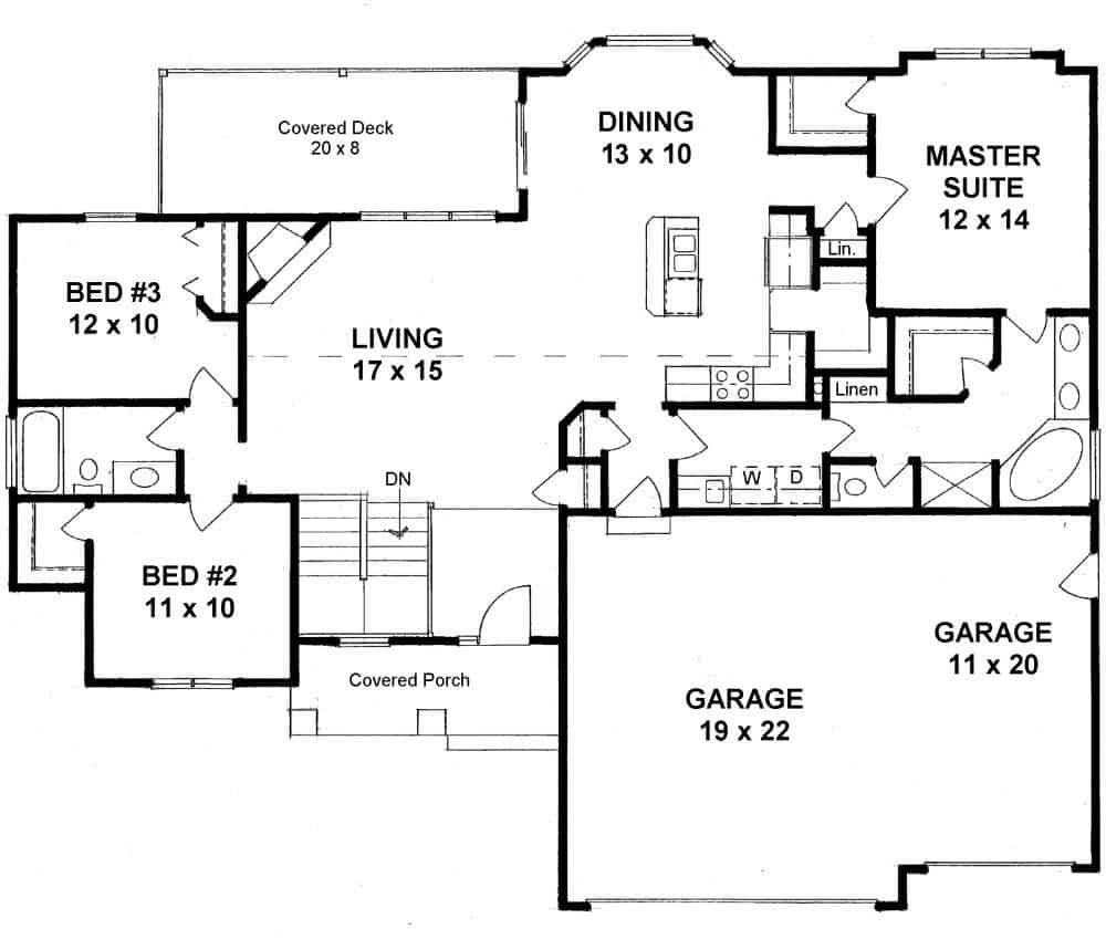 Floor Plan Main Level of Ranch Plan #103-1149