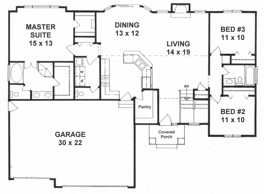 Floor Plan Main Level of Ranch Plan #103-1150