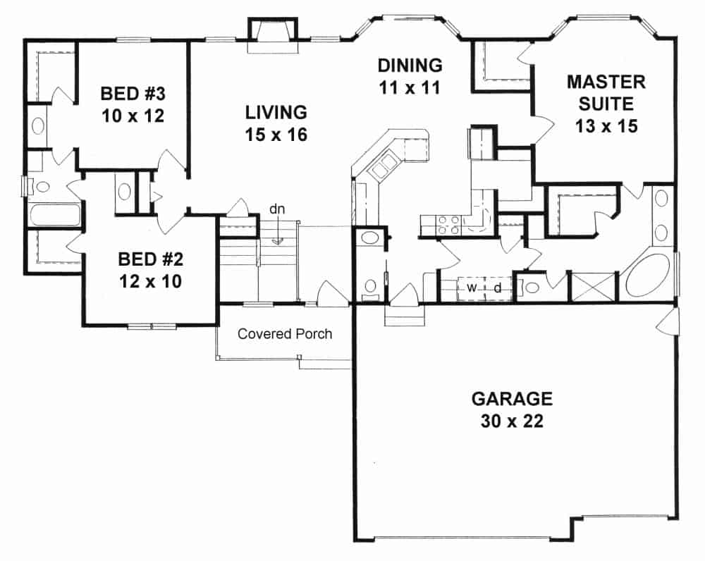 Floor Plan Main Level of Ranch Plan #103-1151