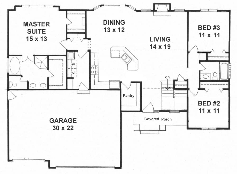 Floor Plan Main Level of Ranch Plan #103-1152