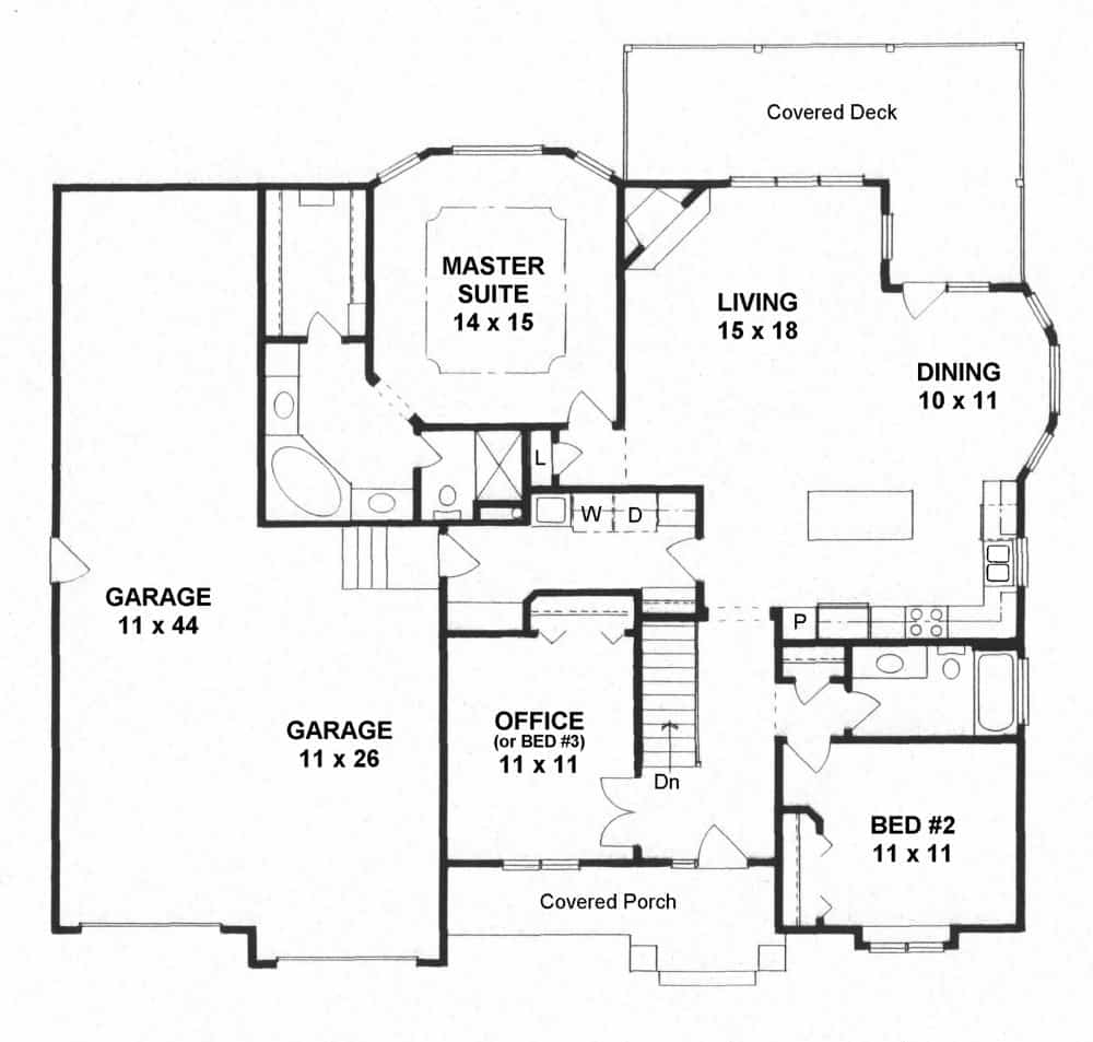 Floor Plan Main Level of Ranch Plan #103-1153
