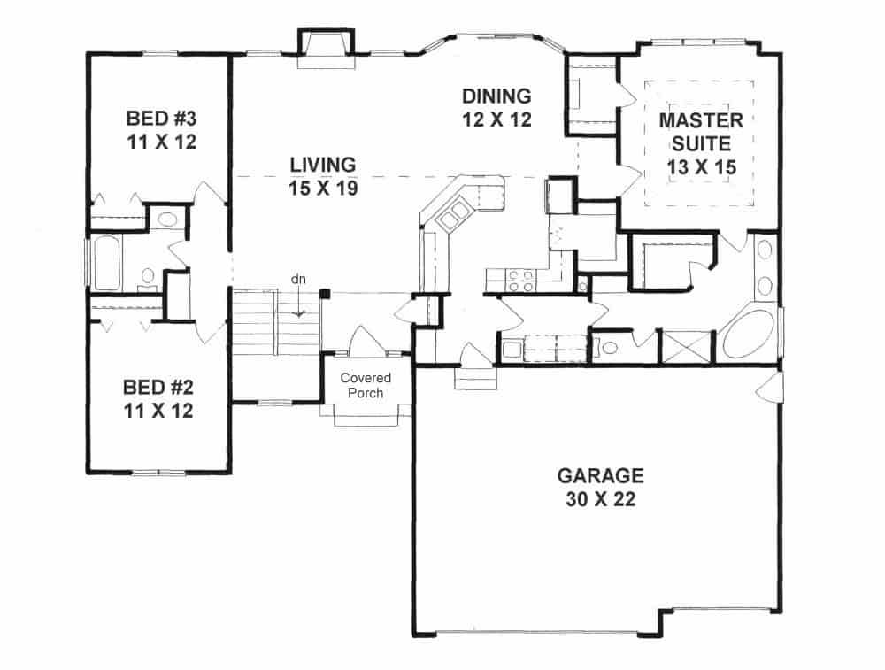 Floor Plan Main Level of Ranch Plan #103-1154