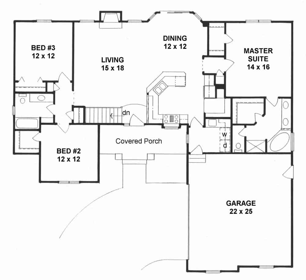 Floor Plan Main Level of Ranch Plan #103-1156