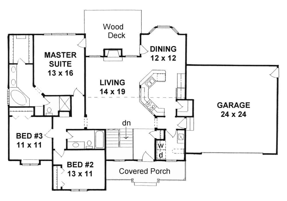 Floor Plan Main Level of Ranch Plan #103-1157
