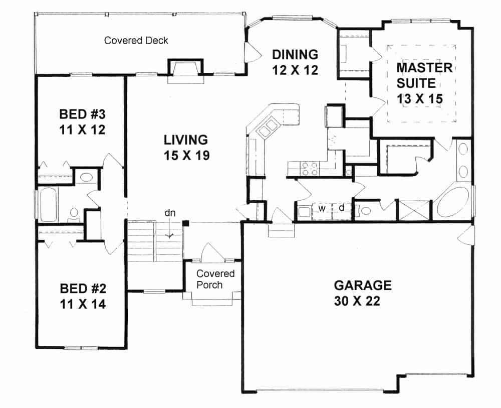 Floor Plan Main Level of Ranch Plan #103-1158