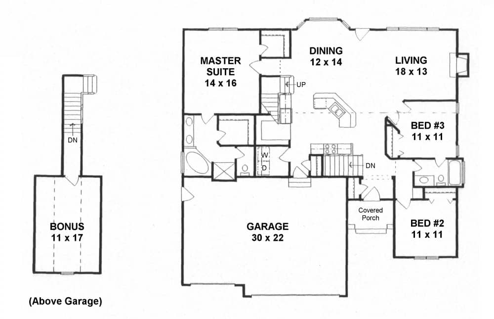 Floor Plan Main Level of Ranch Plan #103-1160