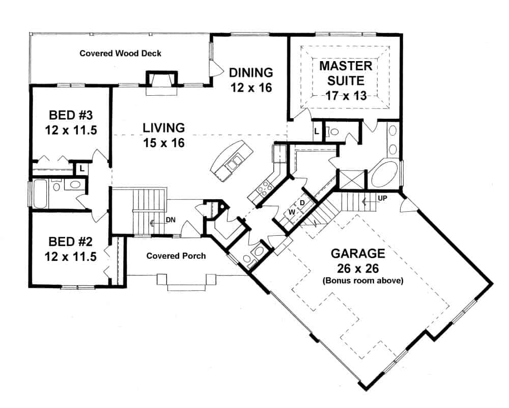 Floor Plan Main Level of Ranch Plan #103-1162