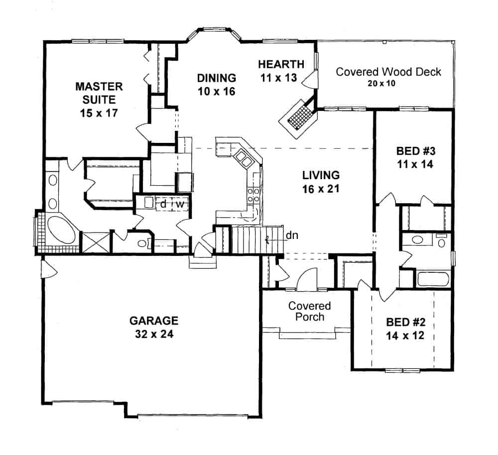 Floor Plan Main Level of Ranch Plan #103-1163