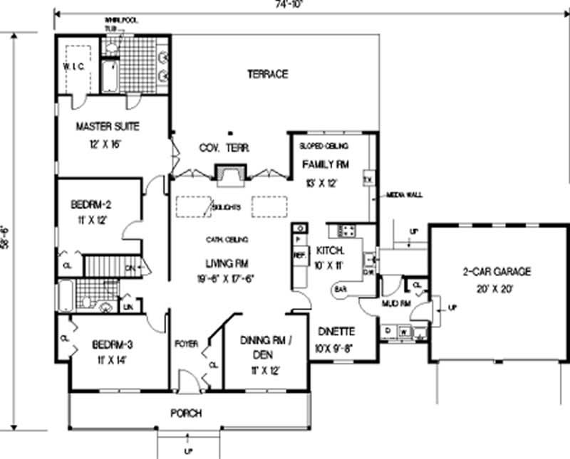 Floor Plan First Story of Country Plan #105-1001