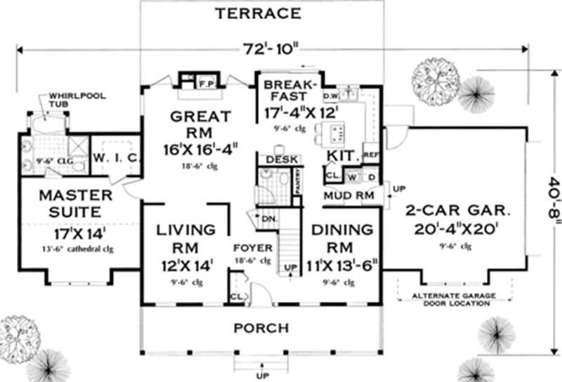 Floor Plan First Story of Colonial Plan #105-1002