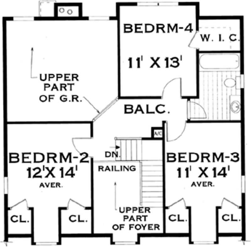Floor Plan Second Story of Colonial Plan #105-1002