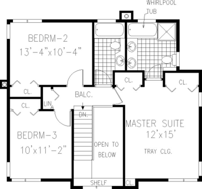 Floor Plan Second Story of Country Plan #105-1004