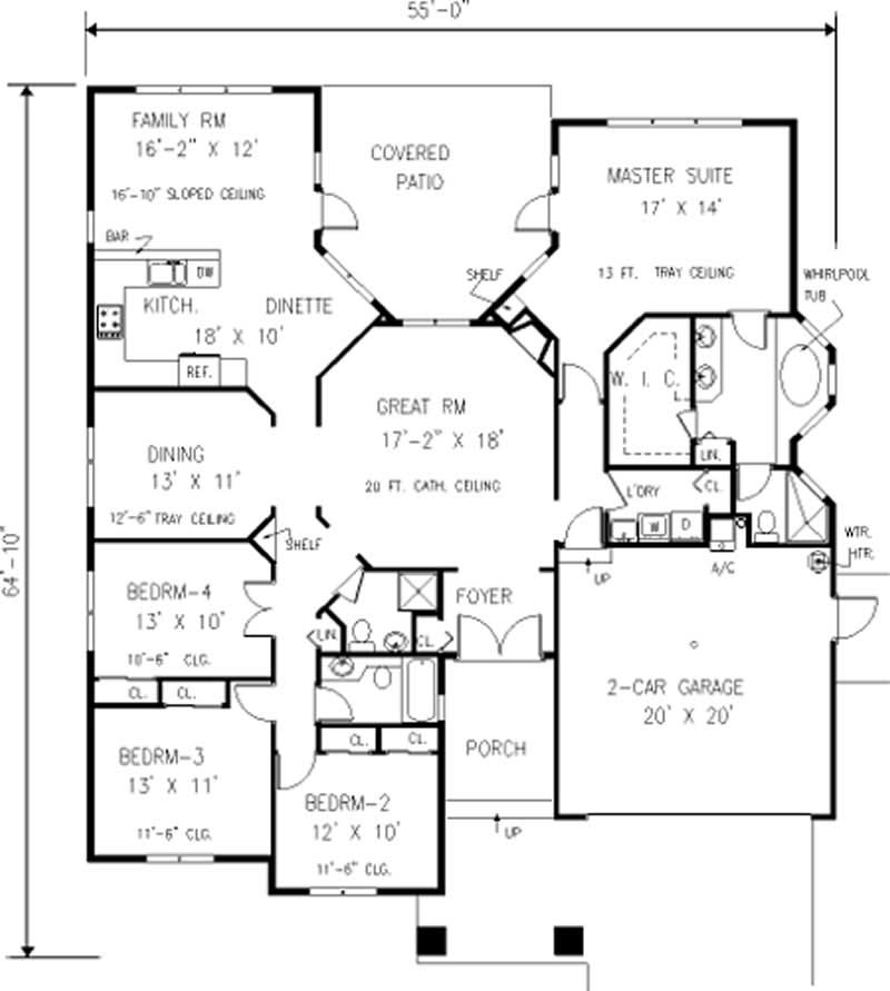 Floor Plan First Story of European Plan #105-1005