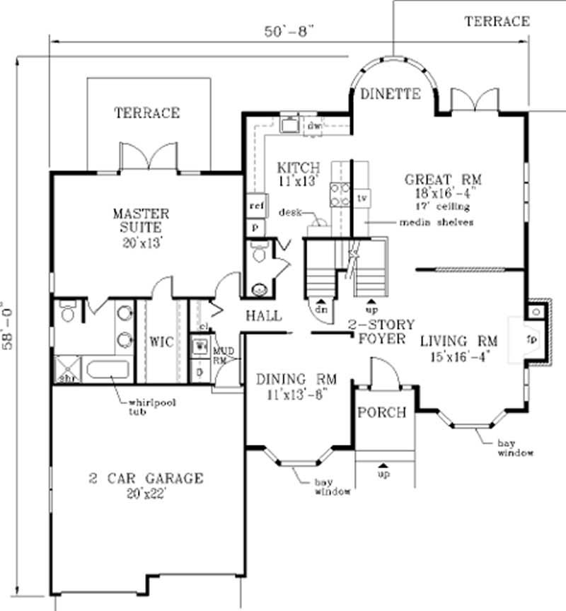 Floor Plan First Story of Traditional Plan #105-1007