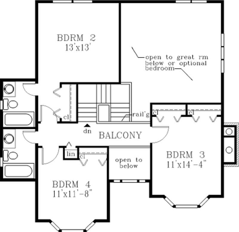 Floor Plan Second Story of Traditional Plan #105-1007