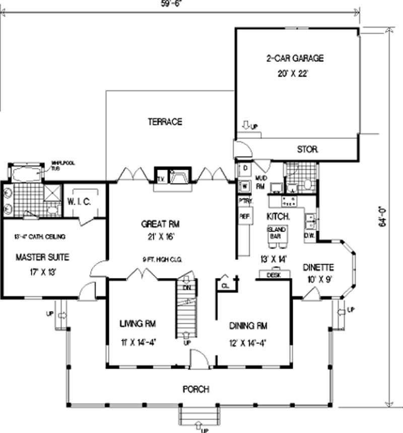 Floor Plan First Story of Country Plan #105-1009