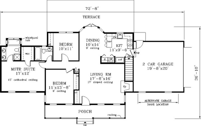 Floor Plan First Story of Country Plan #105-1011