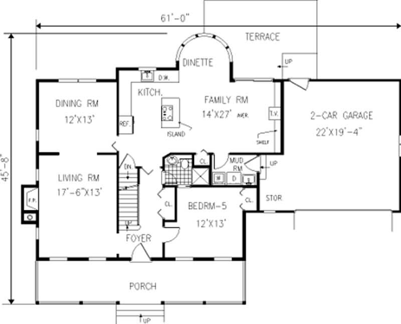 Floor Plan First Story of Colonial Plan #105-1012
