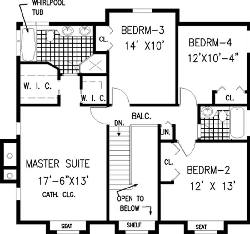 Floor Plan Second Story of Colonial Plan #105-1012