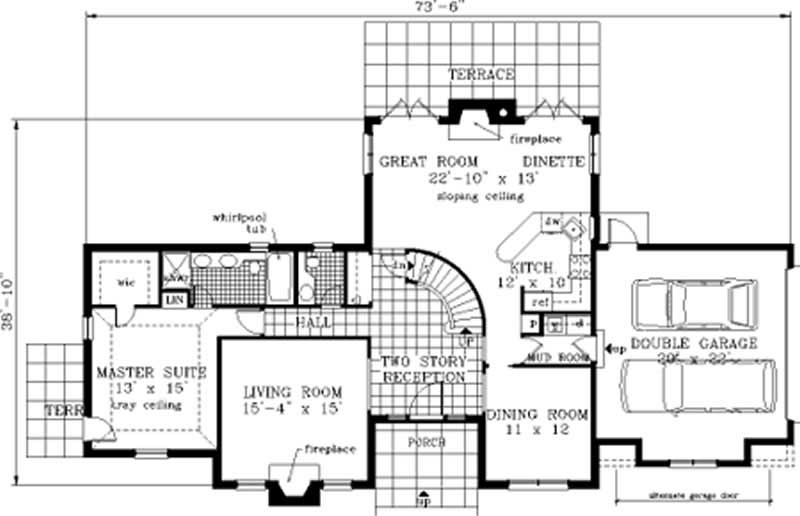 Floor Plan First Story of French Plan #105-1013