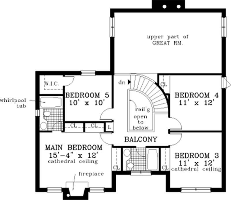 Floor Plan Second Story of French Plan #105-1013