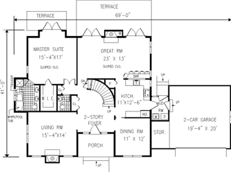 Floor Plan First Story of Traditional Plan #105-1014