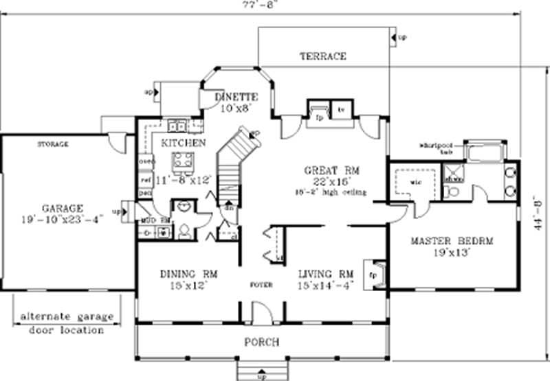 Floor Plan First Story of Country Plan #105-1015