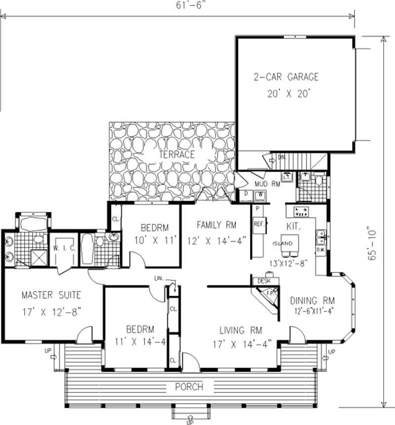 Floor Plan First Story of Country Plan #105-1018