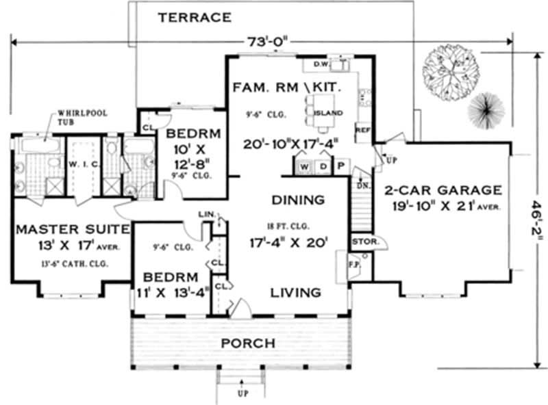 Floor Plan First Story of Country Plan #105-1019