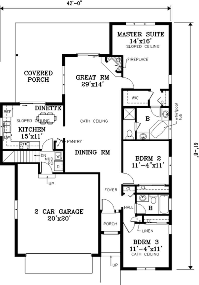 Floor Plan First Story of Ranch Plan #105-1021