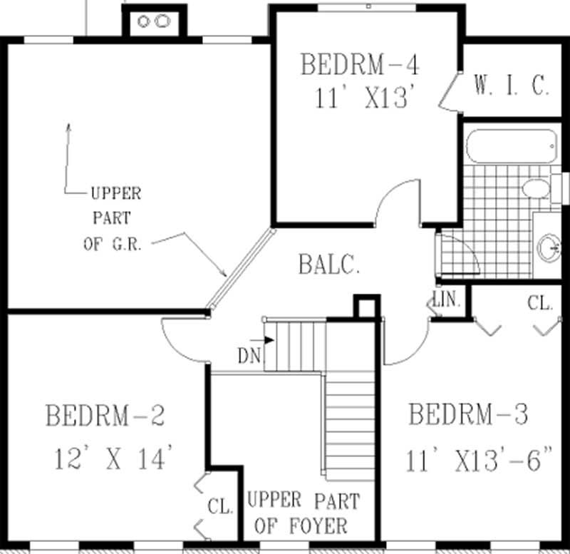 Floor Plan Second Story of Colonial Plan #105-1022