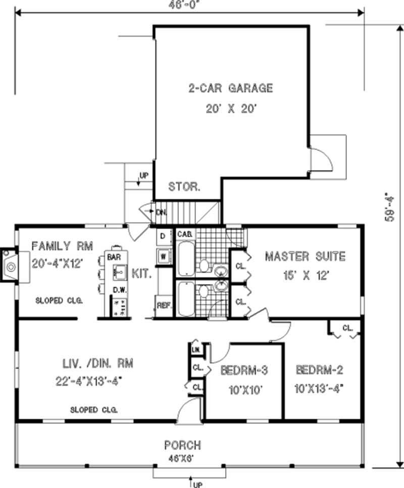 Floor Plan First Story of Country Plan #105-1023