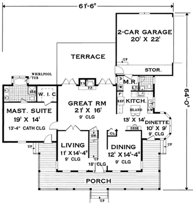 Floor Plan First Story of Country Plan #105-1025