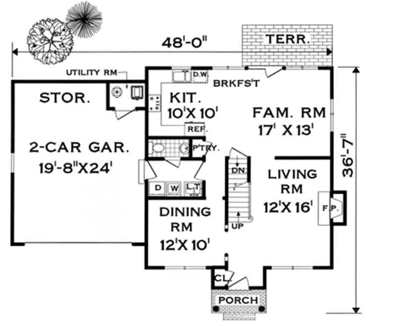 Floor Plan First Story of Colonial Plan #105-1027