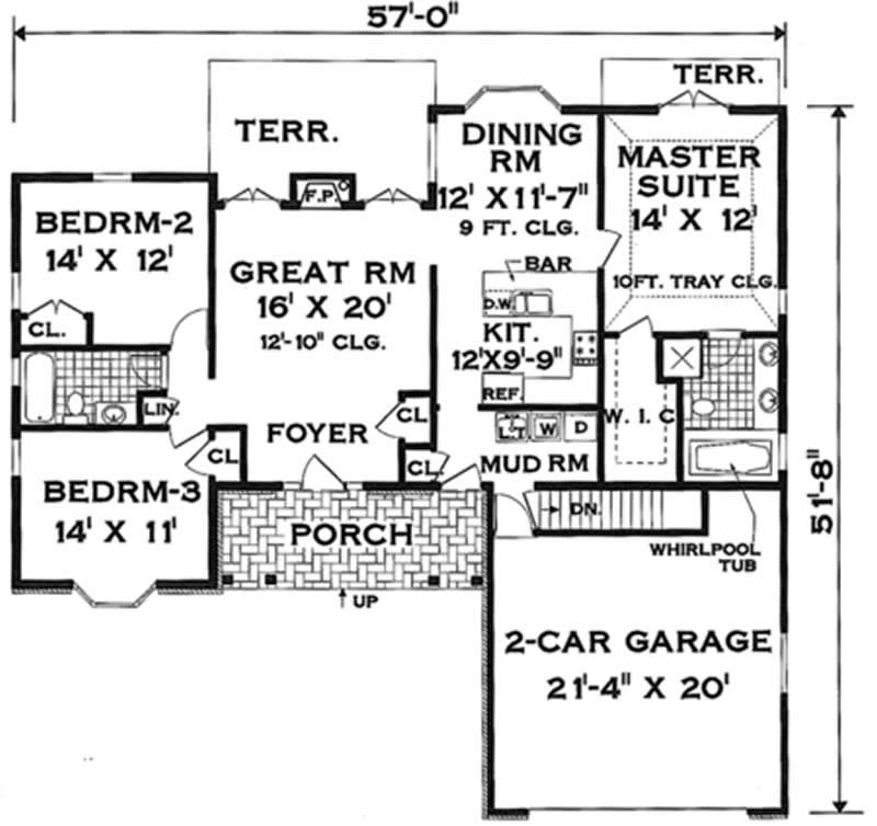 Floor Plan First Story of Country Plan #105-1030