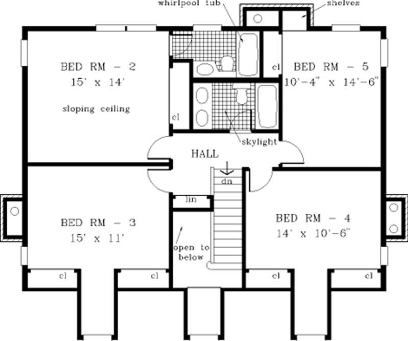 Floor Plan Second Story of Country Plan #105-1031
