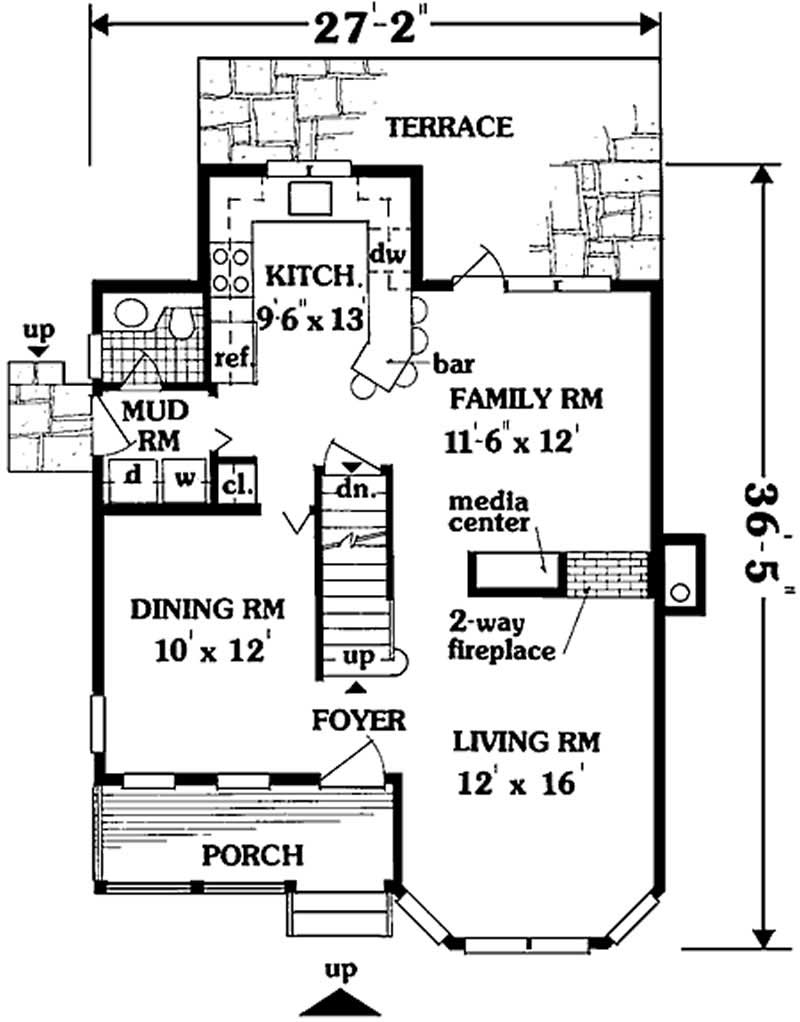 Floor Plan First Story of Country Plan #105-1032