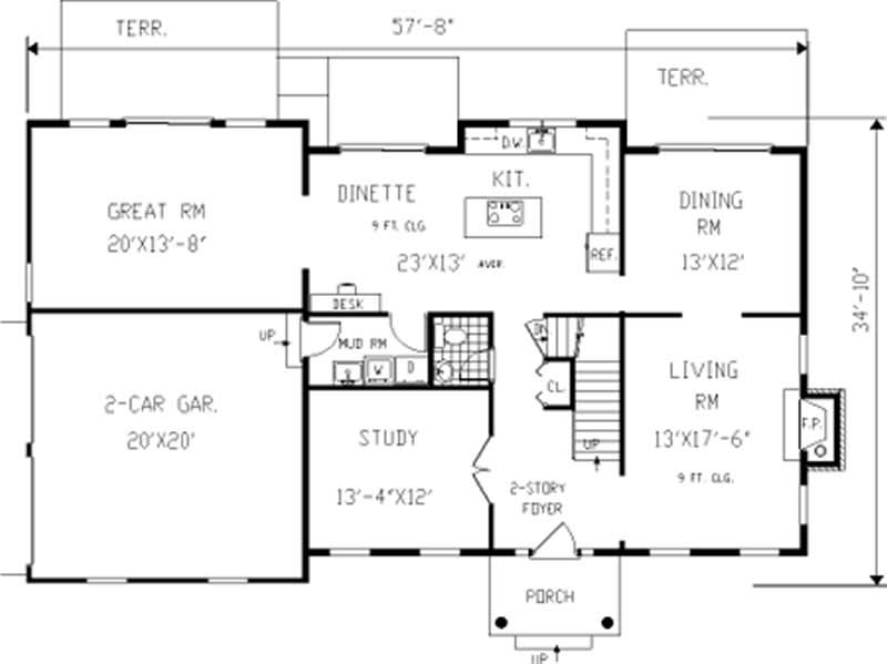 Floor Plan First Story of Colonial Plan #105-1033