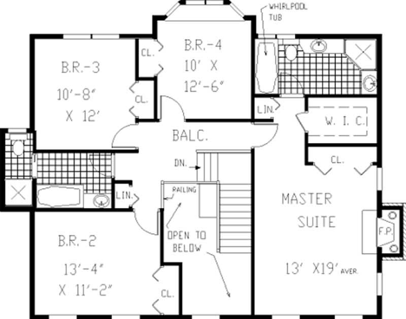 Floor Plan Second Story of Colonial Plan #105-1033