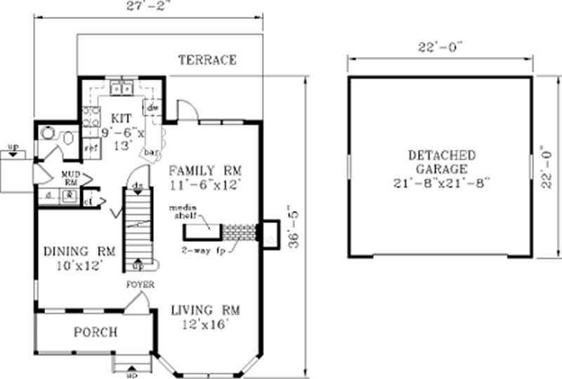 Floor Plan First Story of Country Plan #105-1034