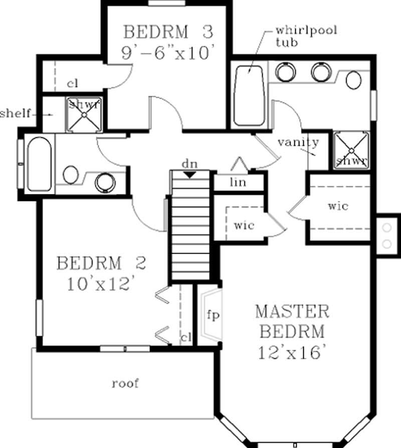 Floor Plan Second Story of Country Plan #105-1034